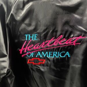 Chevy Heartbeat of America Jacket Vintage Black Satin Bomber New Large
